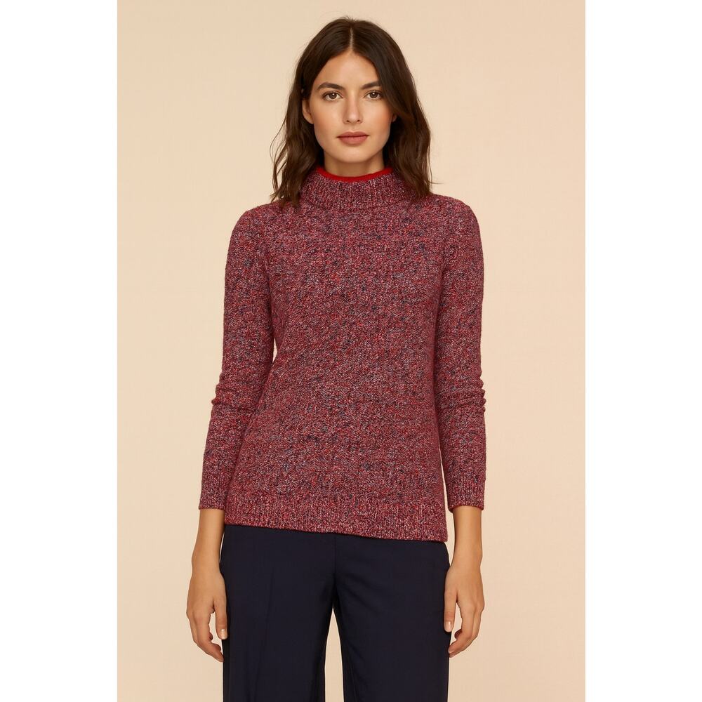 LOFT Outlet Sweater Women’s XL Pullover Knit Mock Neck Red Multi Preppy America